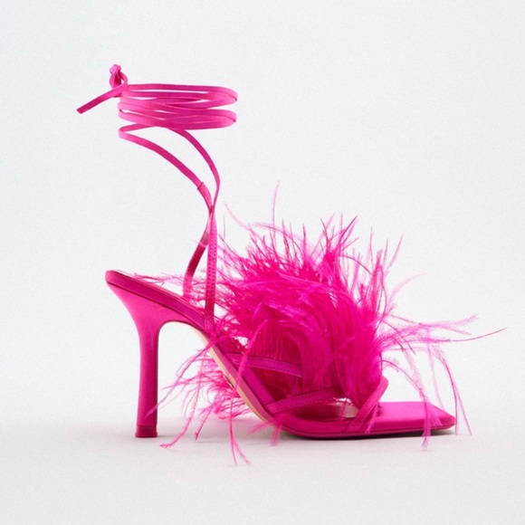 Zara Pink Feather Heels - Picture 2 of 13